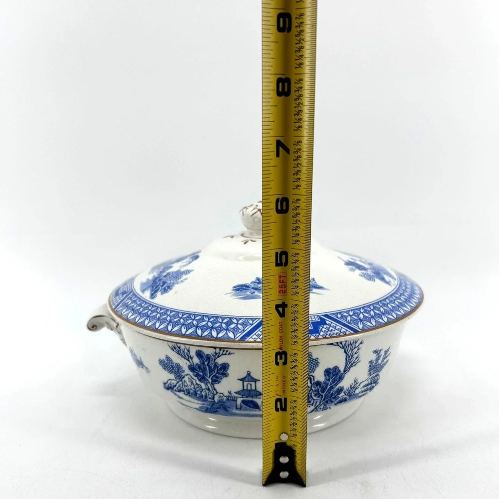 Booths Silicon China Blue Willow Tureen Serving Bowl England Pagoda Pattern